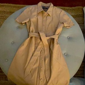 BLANK NYC SIZE M CAMEL-COLORED VEGAN LEATHER BUTTON DOWN SHIRT DRESS.
